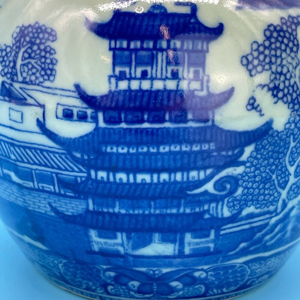 Vtg Victoria Ware Ironstone Pitcher Jug Flow Blue Transfer Ware Asian Village - Picture 4 of 11
